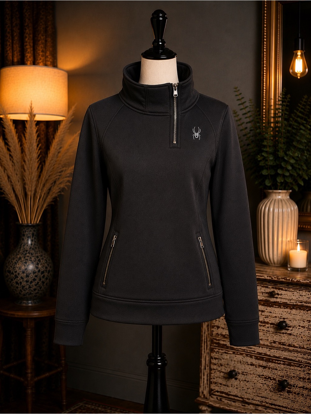 Spyder Women's Black Quarter-Zip Fleece Pullover
